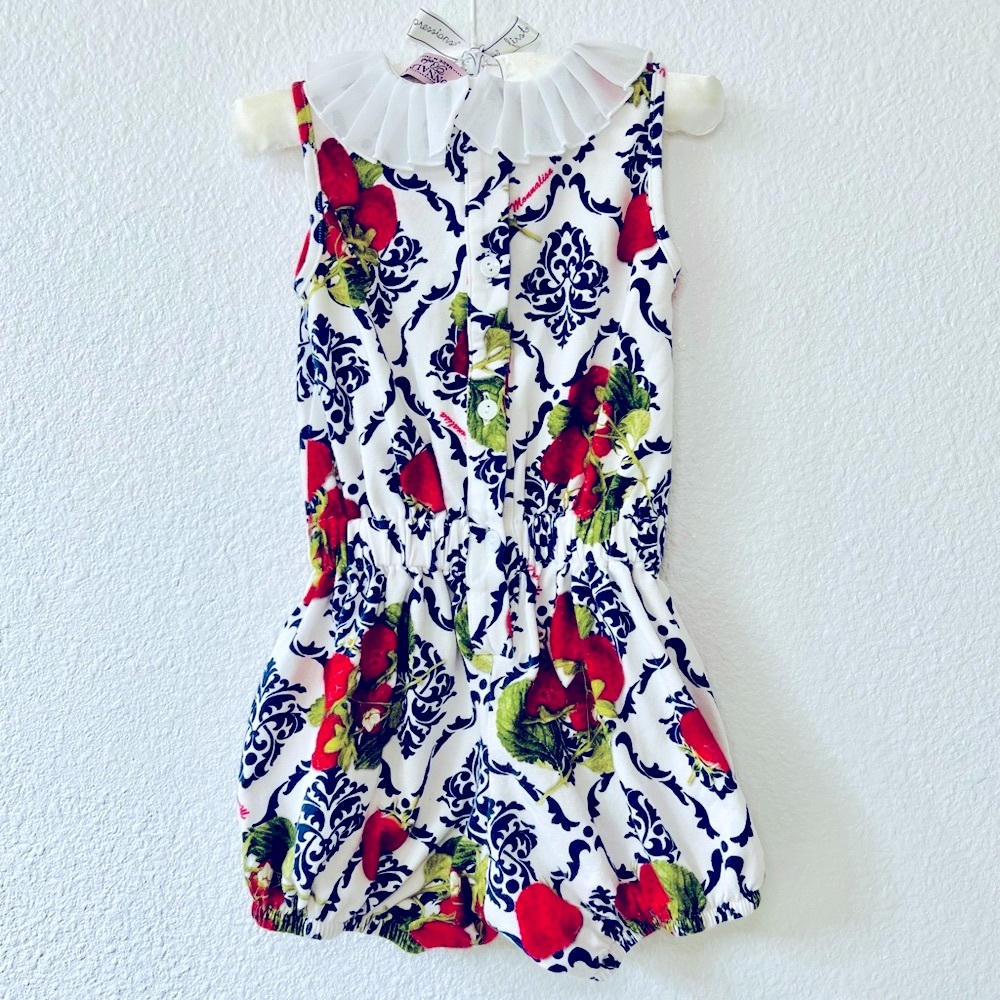 ♥️HP Monnalisa Strawberry Shortie Romper 18M Red White Blue Bow Snaps Worn Once - Picture 2 of 10